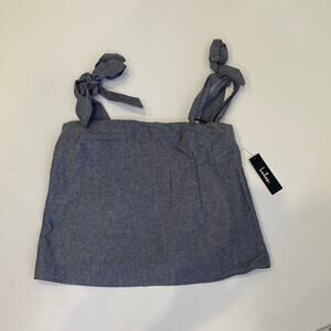 Lulu’s Sleeveless Chambray Crop Tank Top Shoulder Ties NWT Sz M Cotton Linen